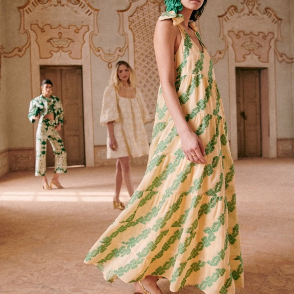 Sezane - Marina Dress - Ecru/green jacquard 8